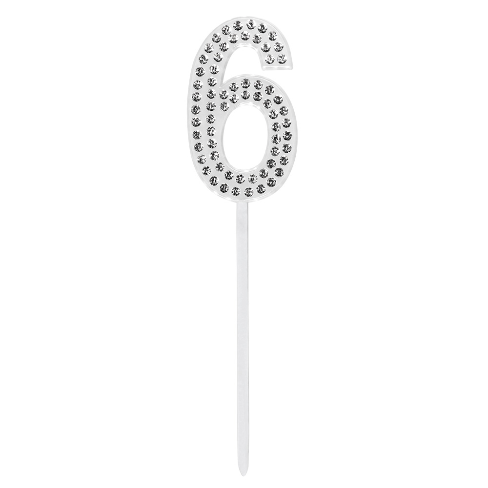 Diamanten taarttopper '6' (10.5 cm)
