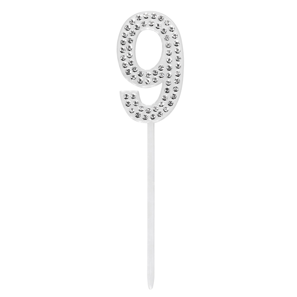 Diamanten taarttopper '9' (10.5 cm)