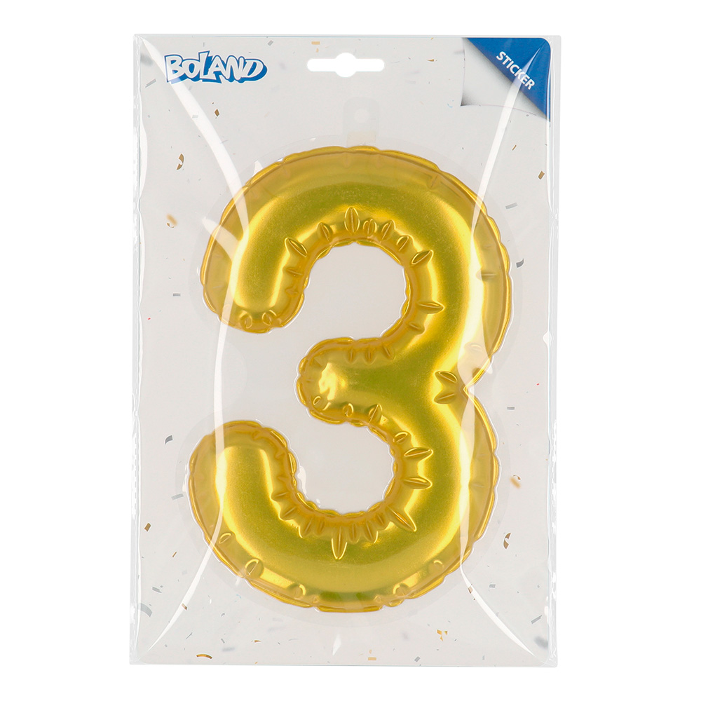 Folieballonsticker '3' goud (20 cm)
