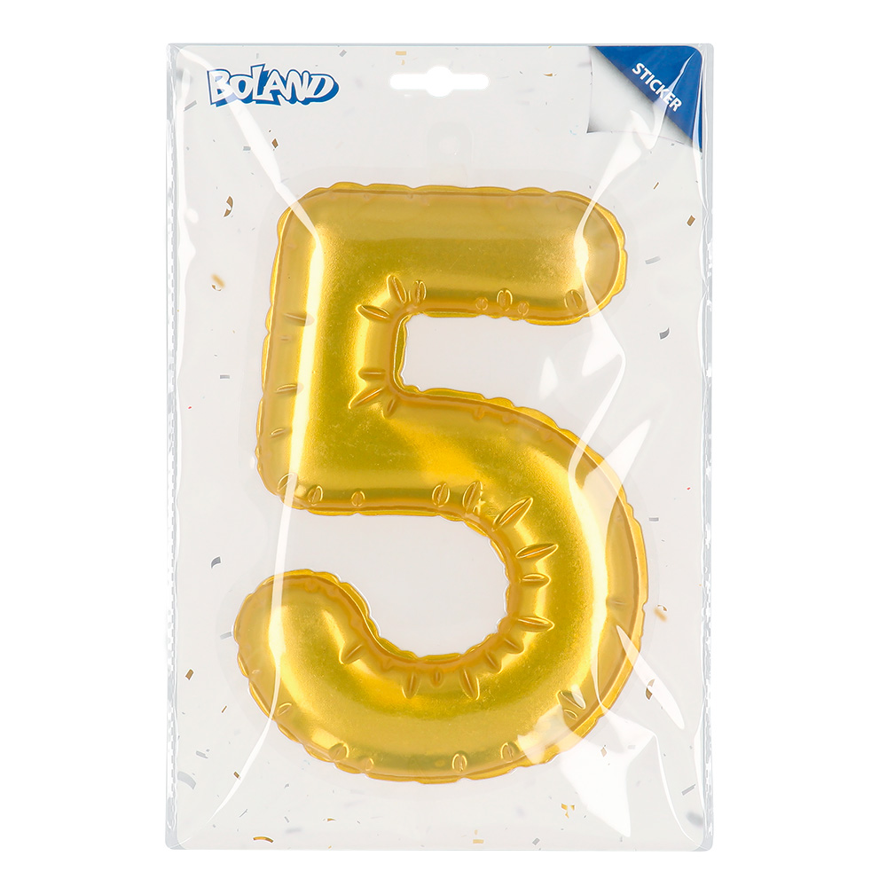 Folieballonsticker '5' goud (20 cm)