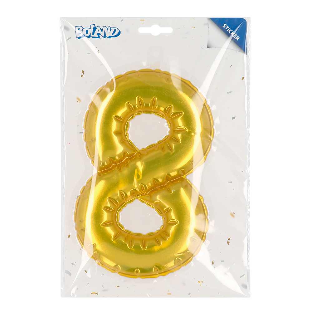 Folieballonsticker '8' goud (20 cm)