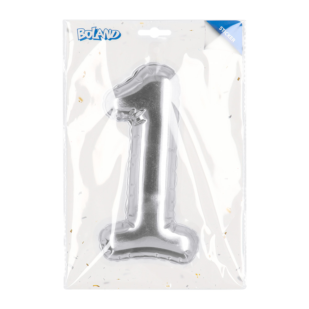 Folieballonsticker '1' zilver (20 cm)