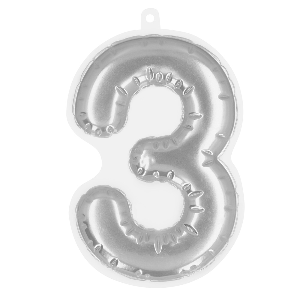 Folieballonsticker '3' zilver (20 cm)