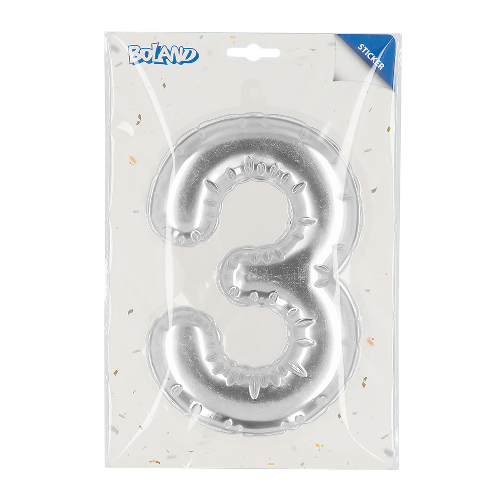 Folieballonsticker '3' zilver (20 cm)