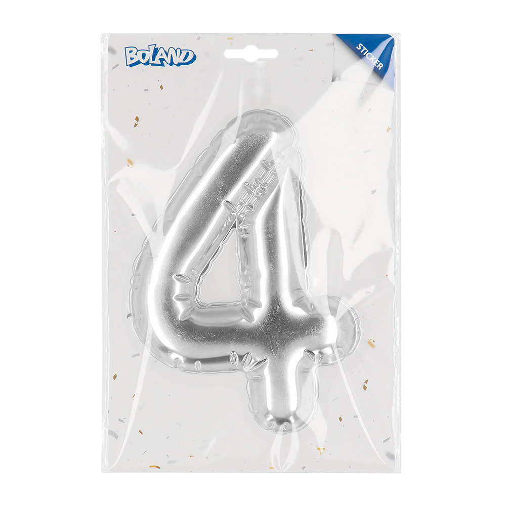 Folieballonsticker '4' zilver (20 cm)