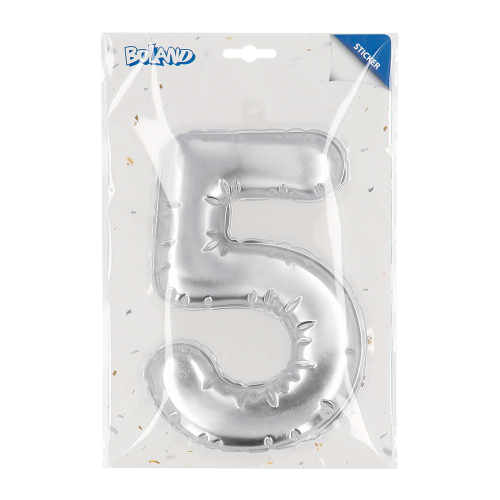 Folieballonsticker '5' zilver (20 cm)