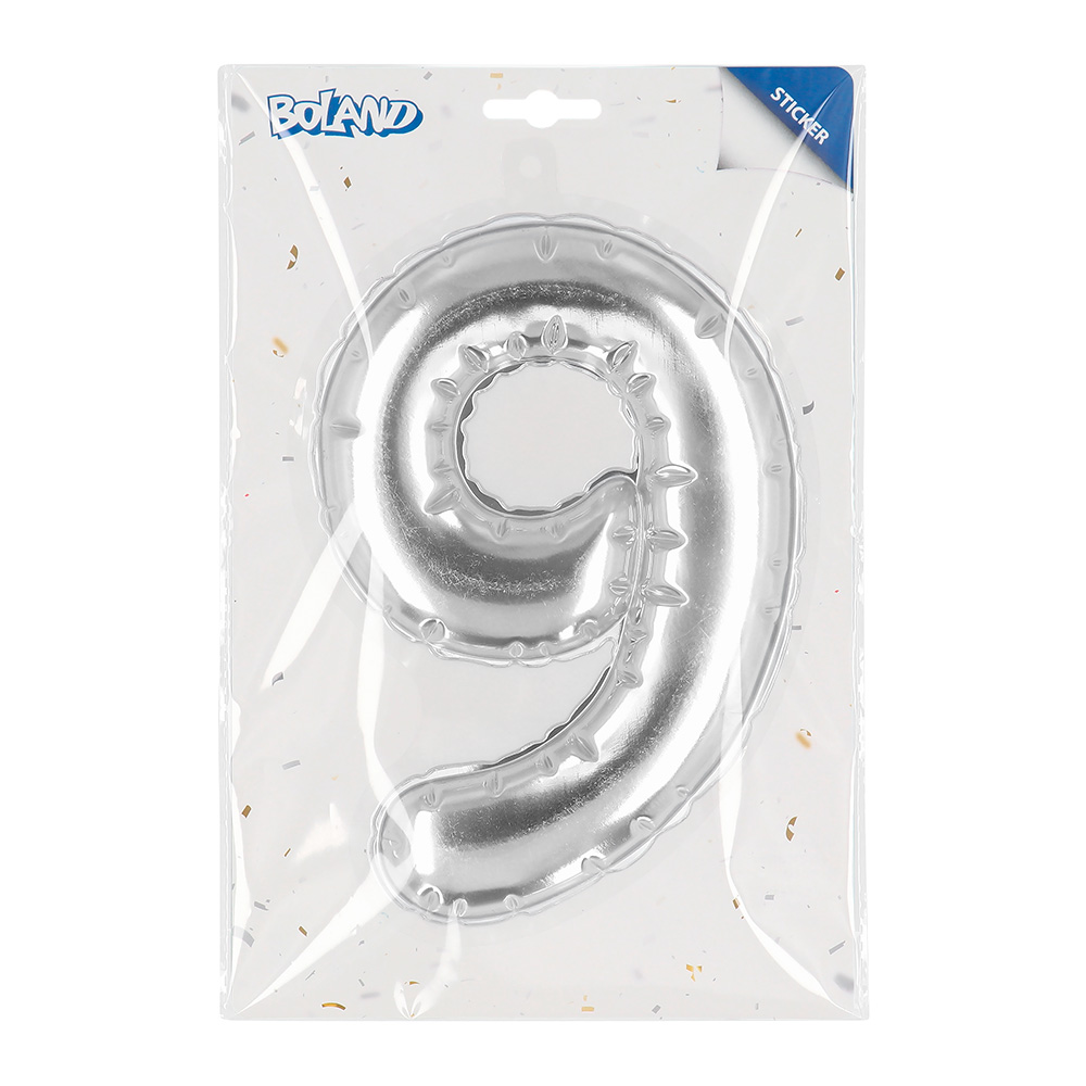 Folieballonsticker '9' zilver (20 cm)