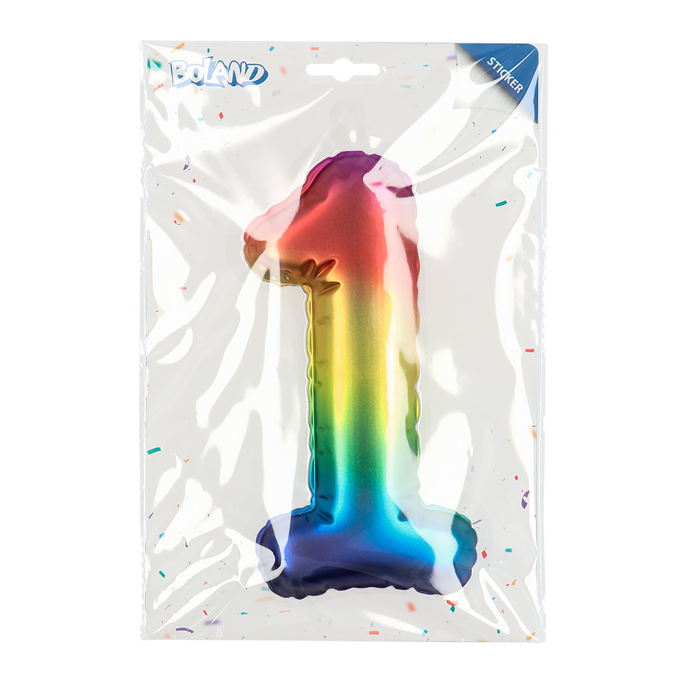 Folieballonsticker '1' regenboog (20 cm)