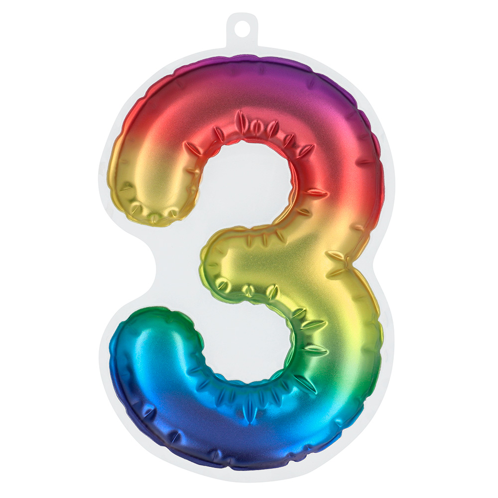 Folieballonsticker '3' regenboog (20 cm)