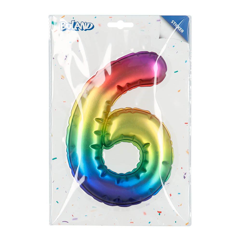 Folieballonsticker '6' regenboog (20 cm)
