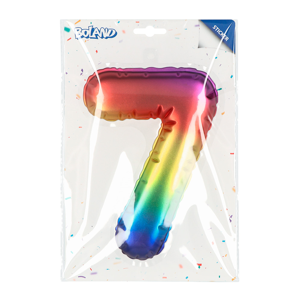 Folieballonsticker '7' regenboog (20 cm)