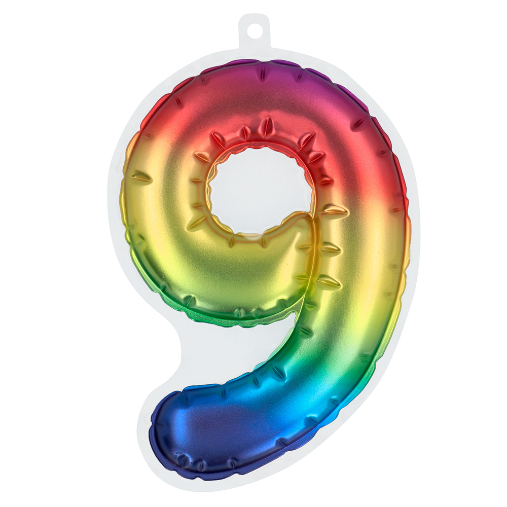 Folieballonsticker '9' regenboog (20 cm)