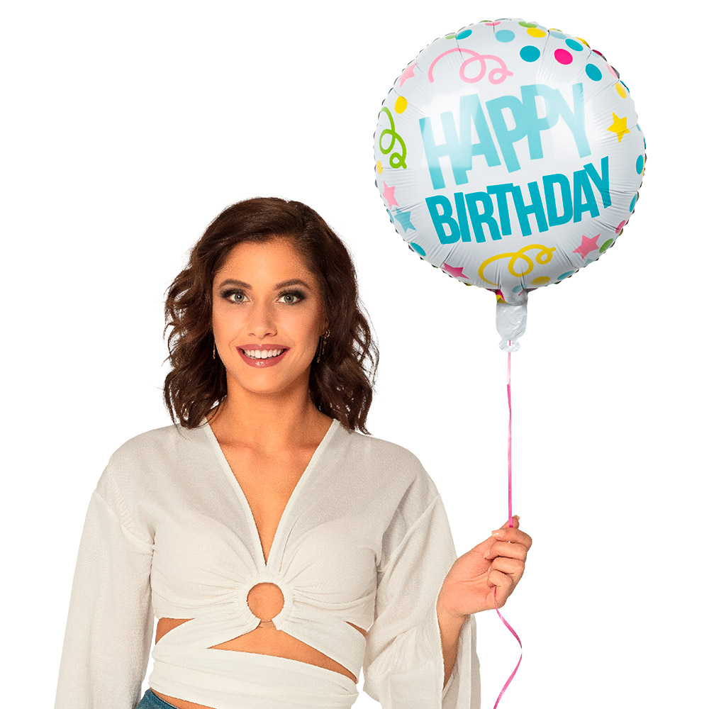 Folieballon 'HAPPY BIRTHDAY' dubbelzijdig (Ø 45 cm)