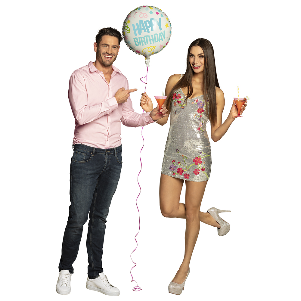 Folieballon 'HAPPY BIRTHDAY' dubbelzijdig (Ø 45 cm)