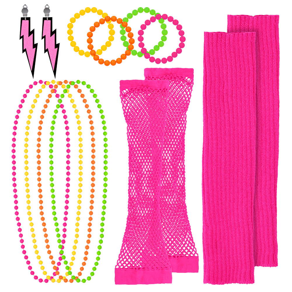 Set 80's UV (beenwarmers, armstukken, kettingen, armbanden en oorbellen)