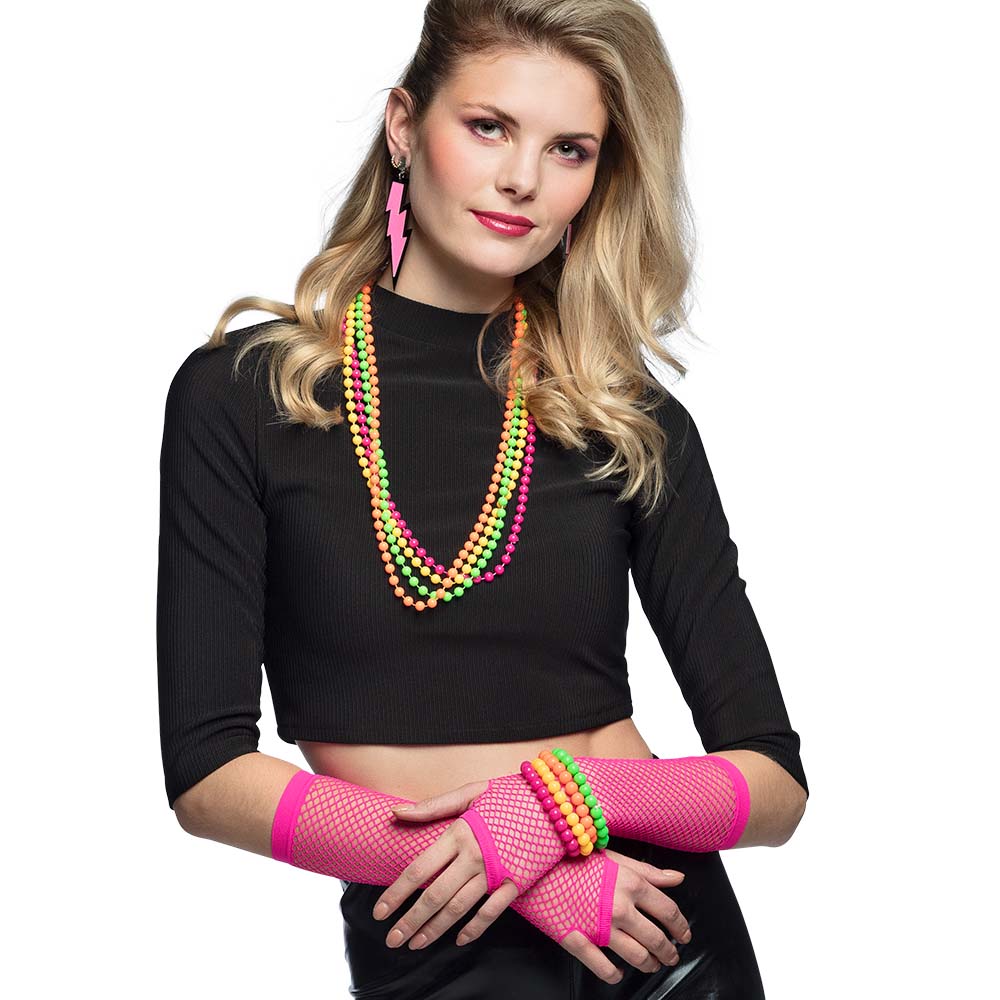 Set 80's UV (beenwarmers, armstukken, kettingen, armbanden en oorbellen)