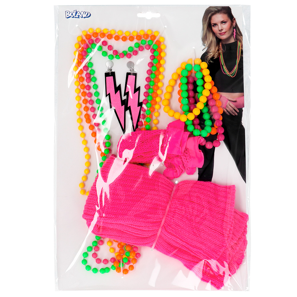 Set 80's UV (beenwarmers, armstukken, kettingen, armbanden en oorbellen)