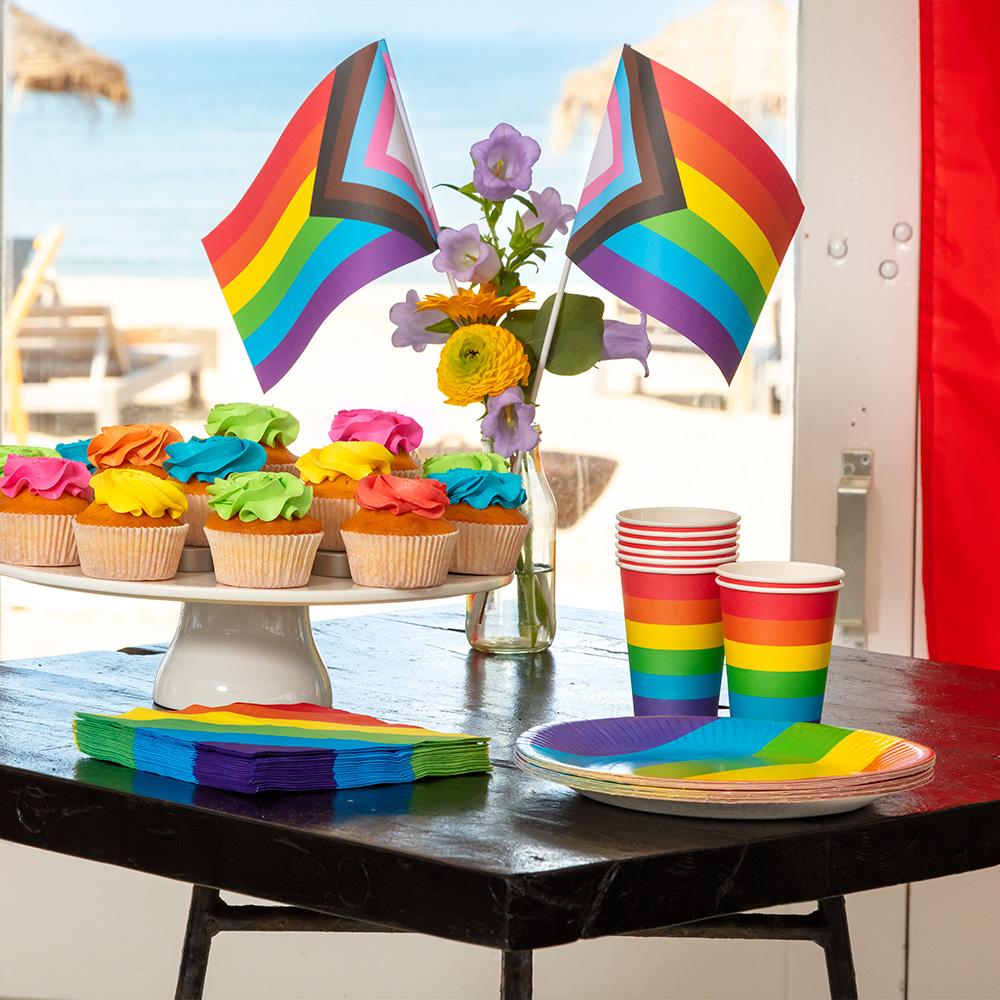 Set 8 papieren bekertjes Regenboog (25 cl)