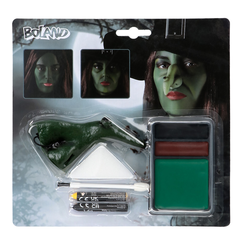 Schmink kit Heks (heksenneus, vetschmink, spons en applicator)