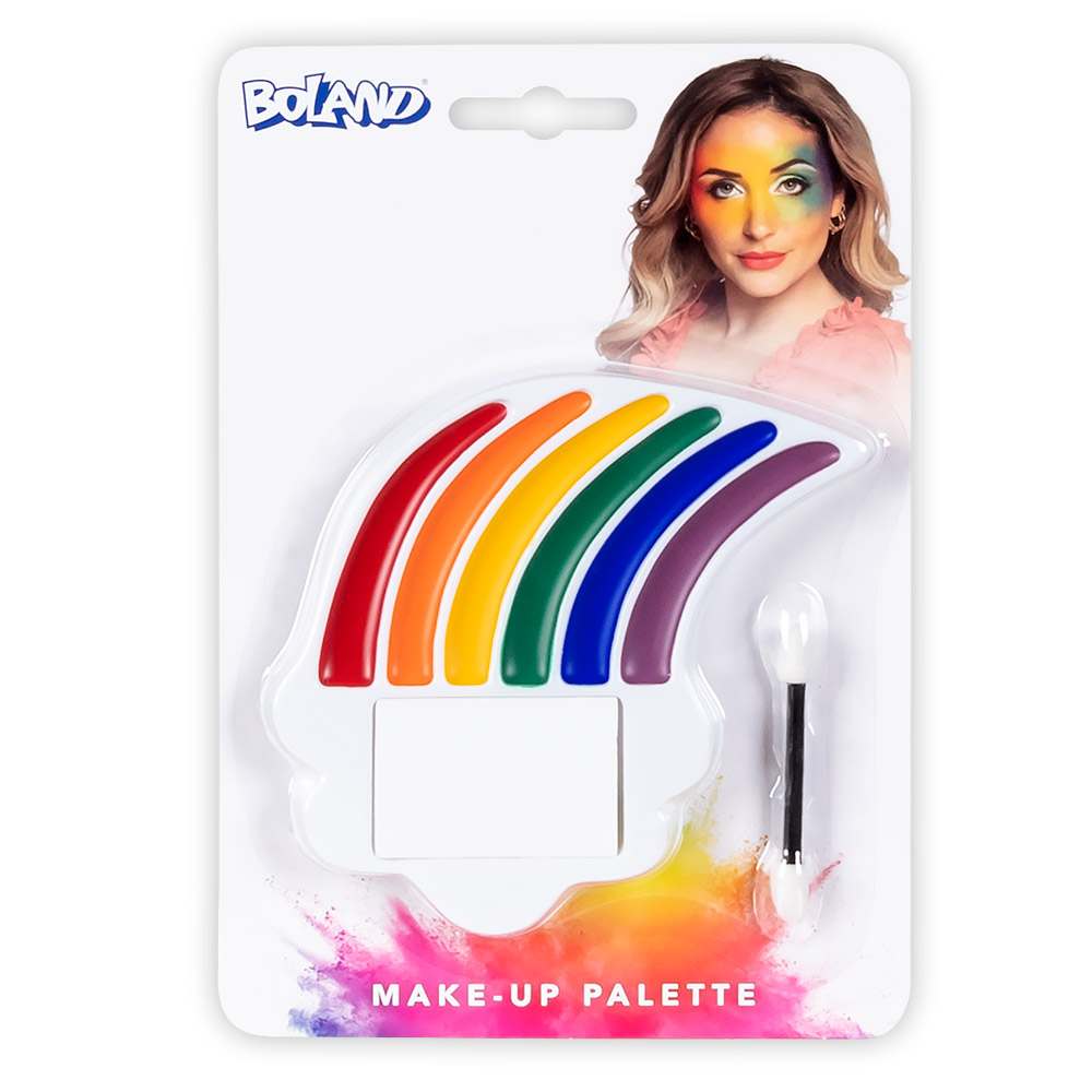 Schmink palet Regenboog (vetschmink, spons, dubbele applicator)