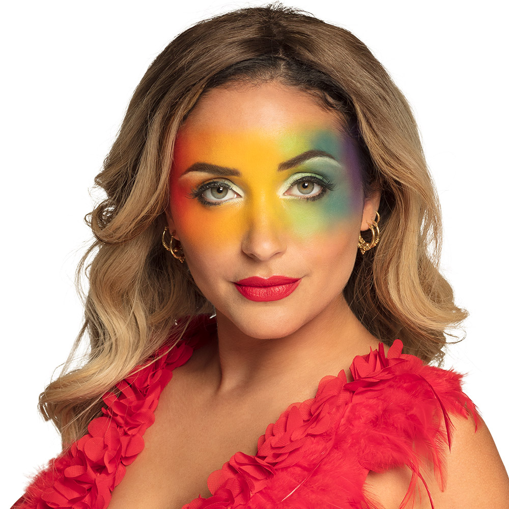 Schmink palet Regenboog (vetschmink, spons, dubbele applicator)