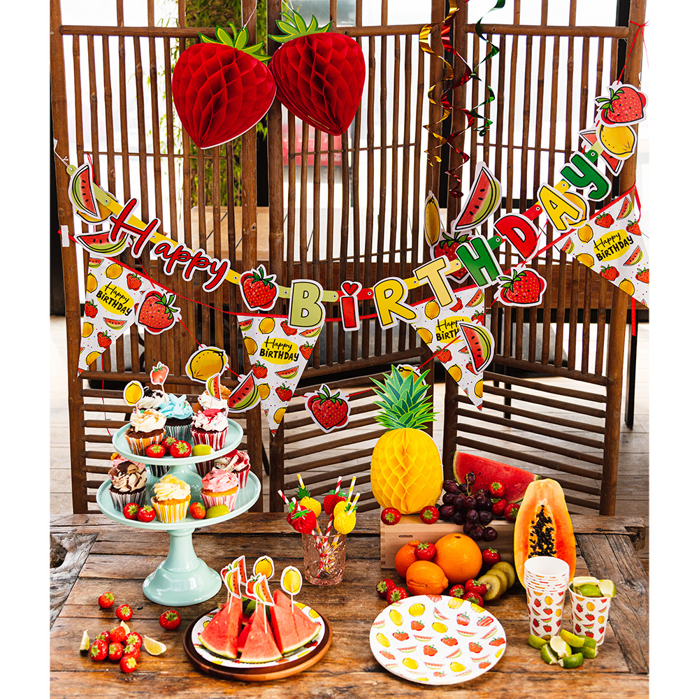 St. Kartonnen letterslinger Fruit 'Happy Birthday' (300 cm)