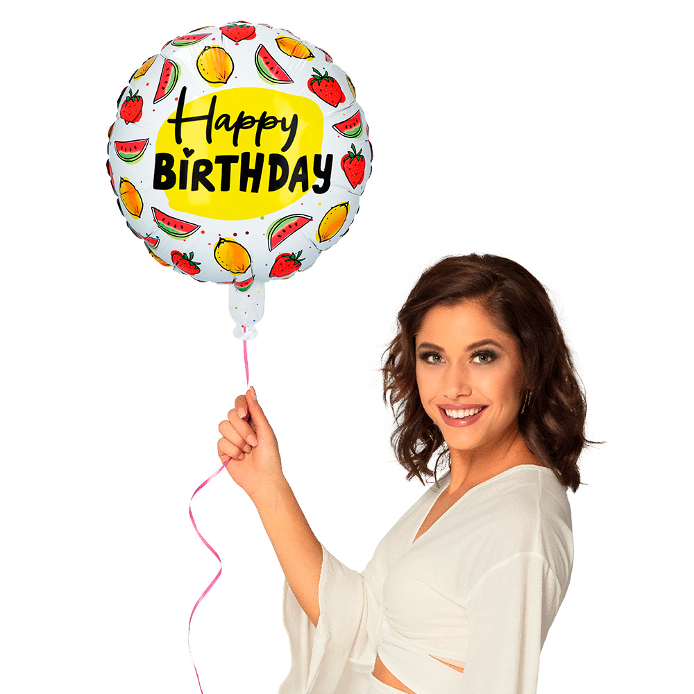 St. Folieballon Fruit 'Happy Birthday' dubbelzijdig (45 cm)
