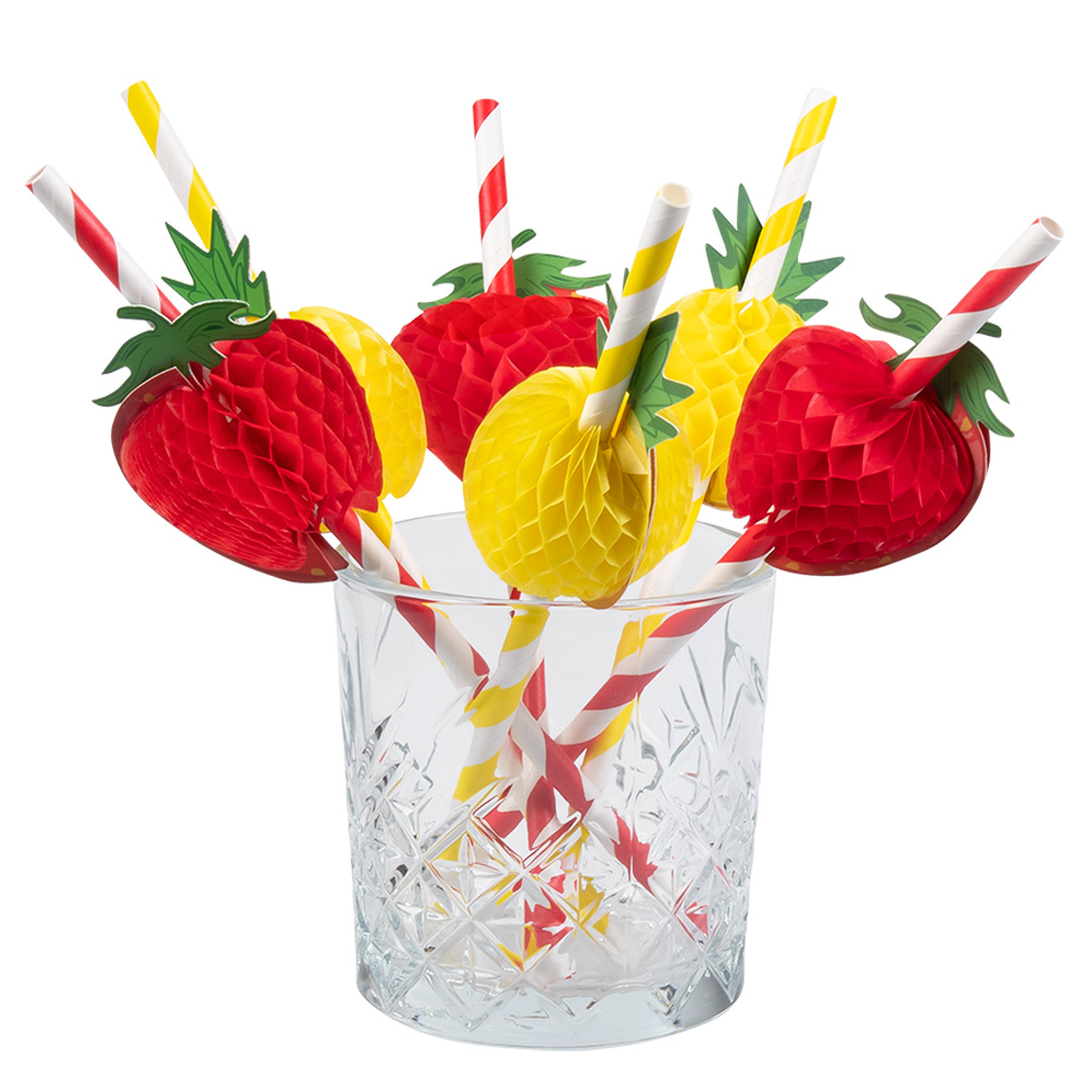 Set 6 papieren rietjes Fruit 2 designs (20 cm)