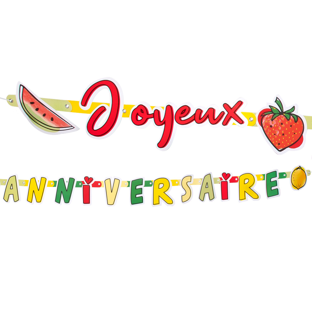 St. Kartonnen letterslinger Fruit 'Joyeux Anniversaire' (300 cm)