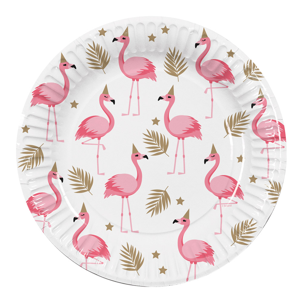 Set 10 papieren bordjes Flamingo (Ø 23 cm)