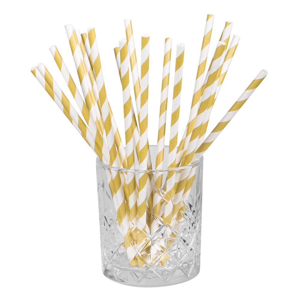 Set 20 papieren rietjes goud/wit (20 cm)
