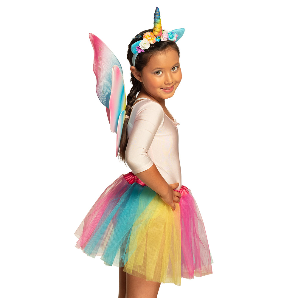 Set Eenhoornfee (diadeem, vleugels en tutu)