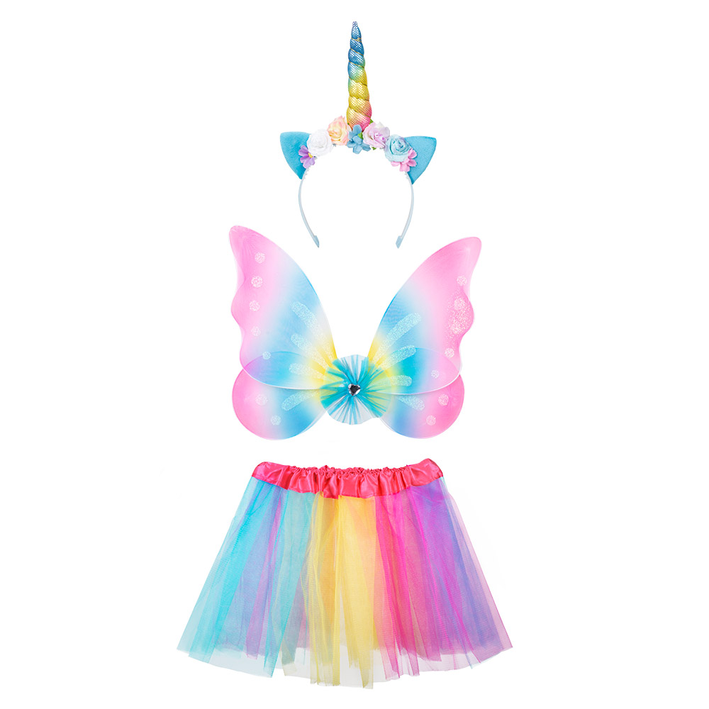 Set Eenhoornfee (diadeem, vleugels en tutu)