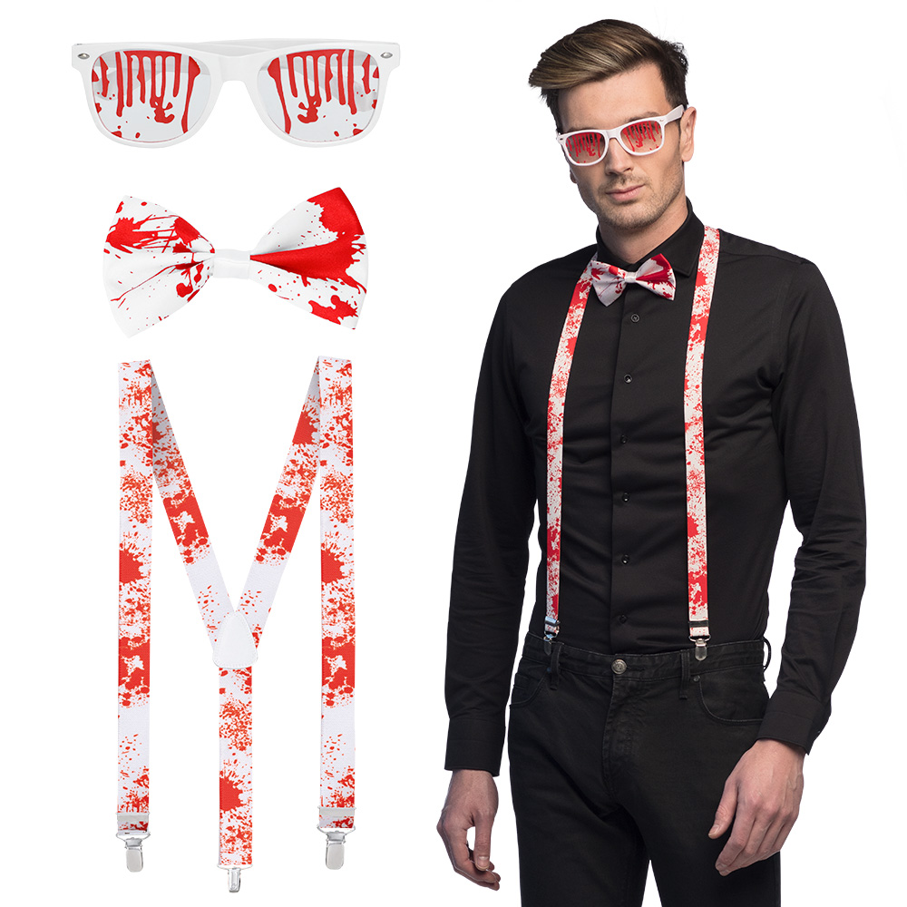 Set Bloody (partybril, vlinderstrik en bretels)