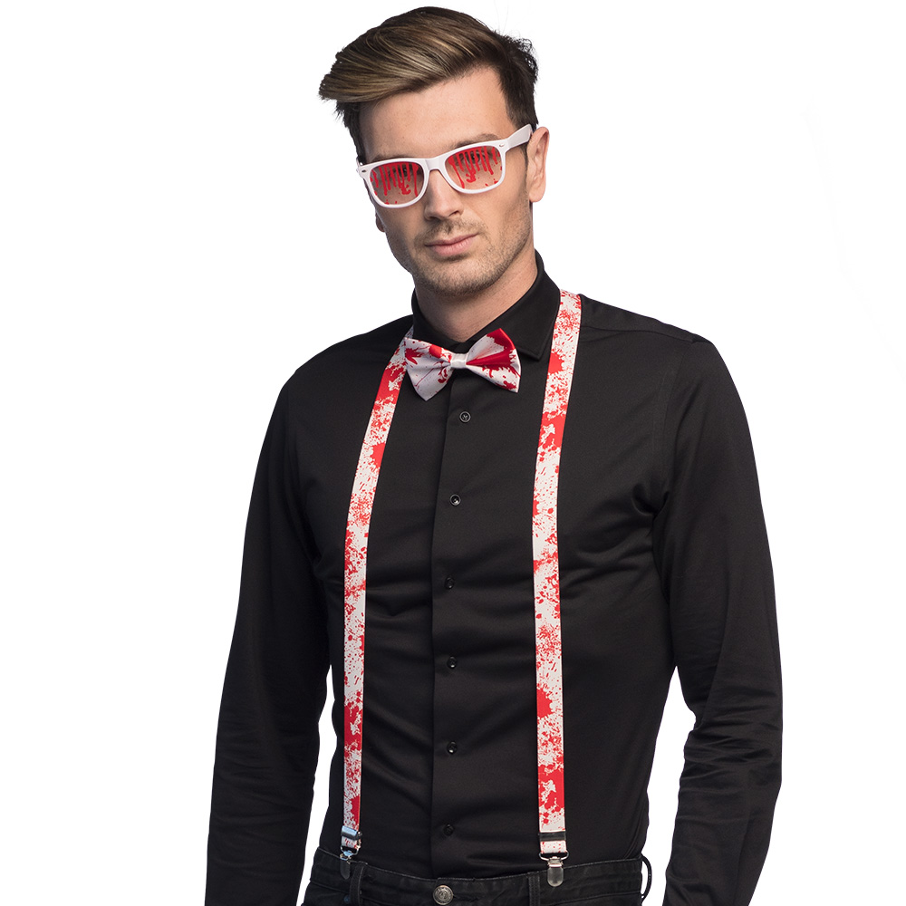 Set Bloody (partybril, vlinderstrik en bretels)