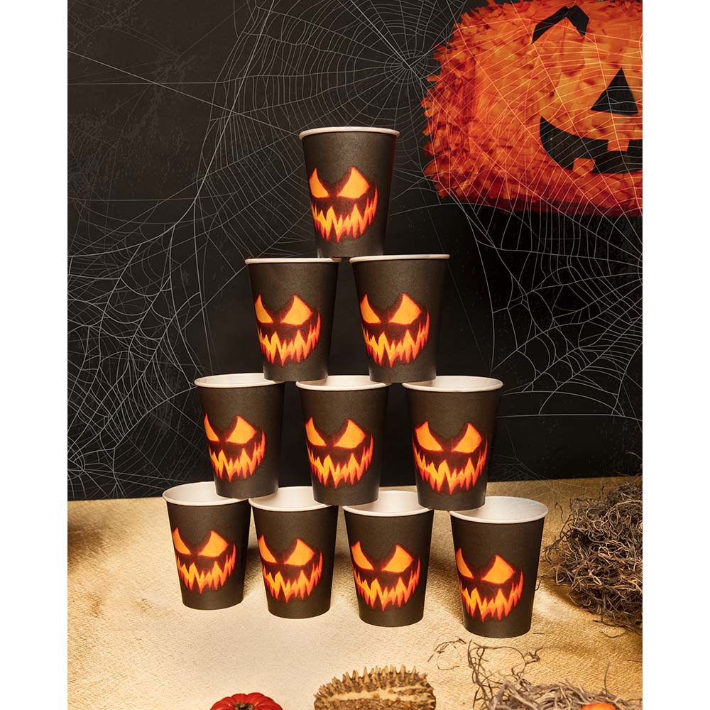 Set 10 papieren bekertjes Creepy pumpkin (25 cl)