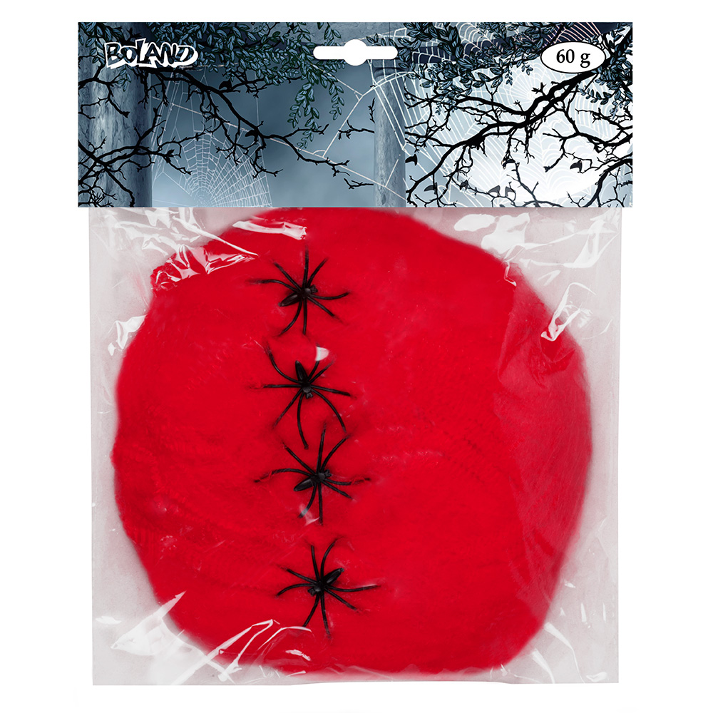 Spinrag 60 g rood met 4 spinnen