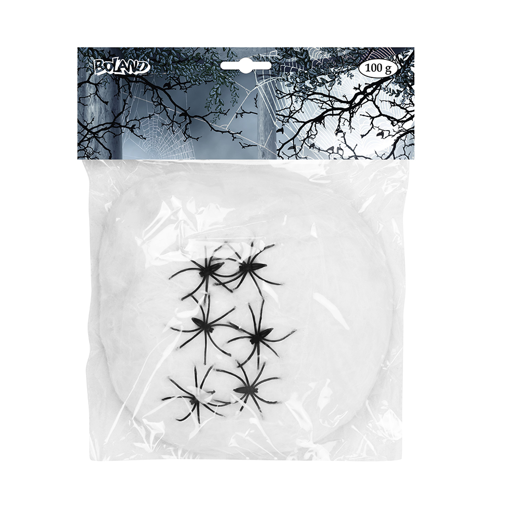 Spinrag 100 g wit met 6 spinnen