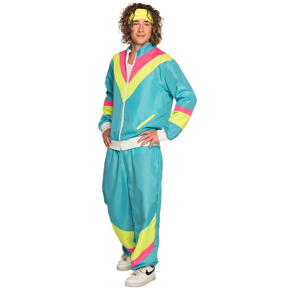 Trainingspak Retro dude neonblauw UV (XXL)