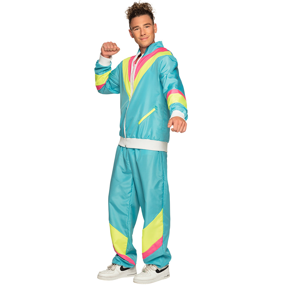 Trainingspak Retro dude neonblauw UV (XXL)