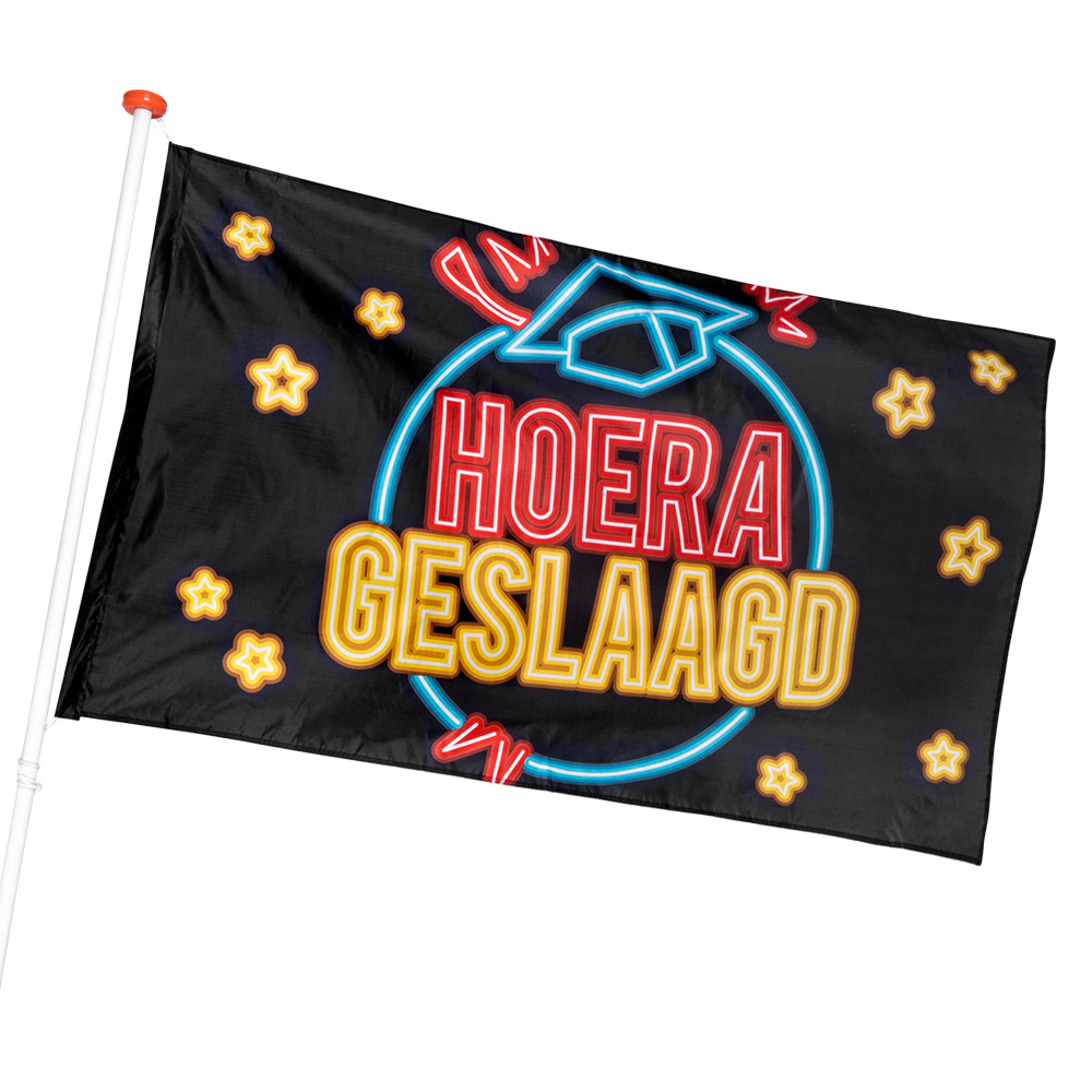 Polyester vlag 'Hoera geslaagd' (90 x 150 cm)