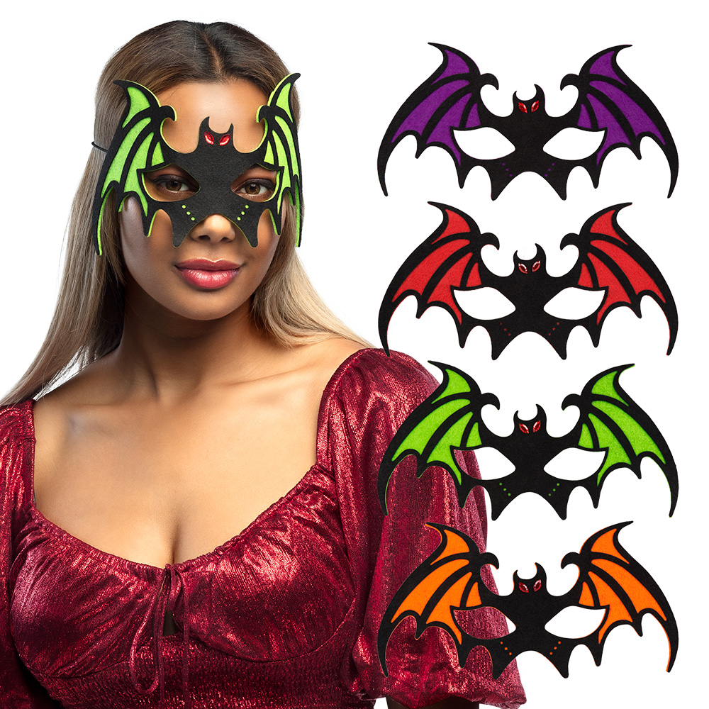 Vilten oogmasker Vleermuis 4 kleuren ass.