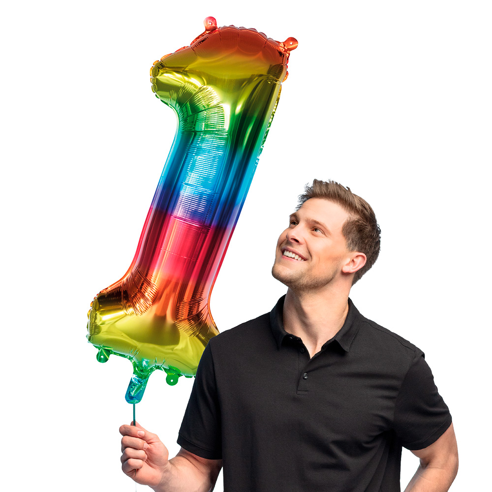Folieballon '1' regenboog (86 cm)