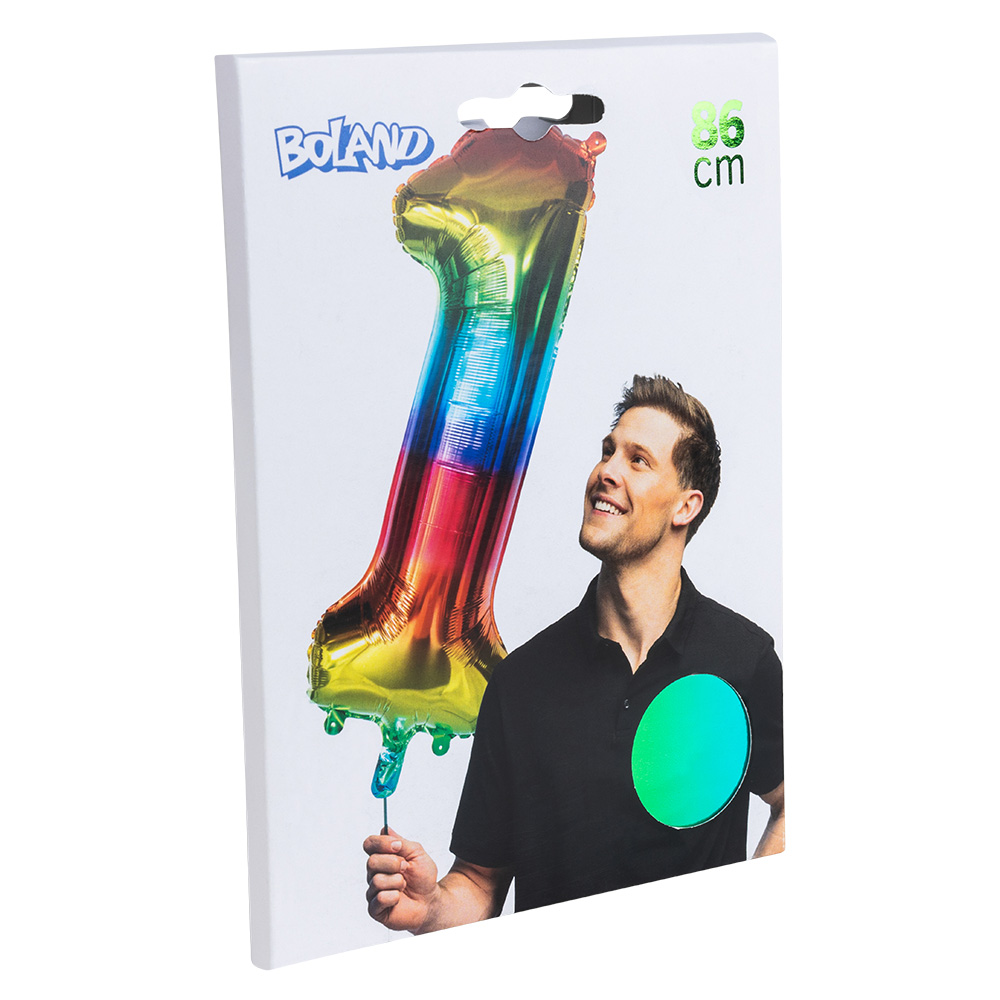 Folieballon '1' regenboog (86 cm)