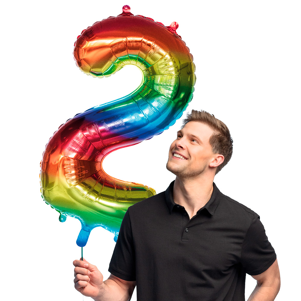 Folieballon '2' regenboog (86 cm)
