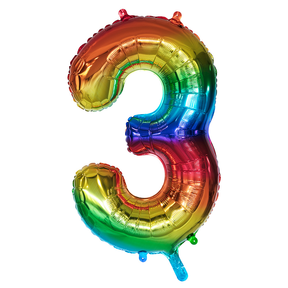 Folieballon '3' regenboog (86 cm)