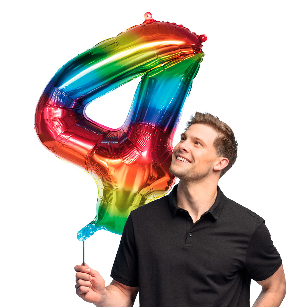 Folieballon '4' regenboog (86 cm)
