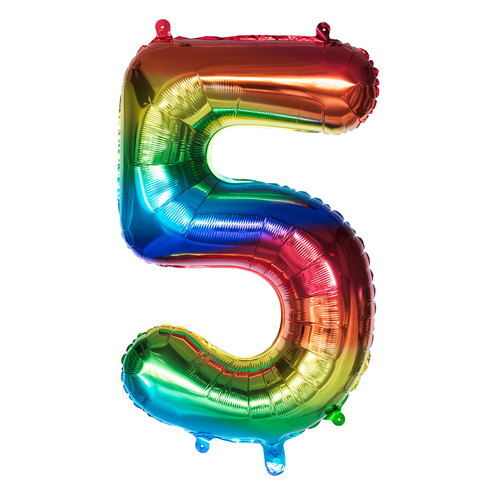 Folieballon '5' regenboog (86 cm)