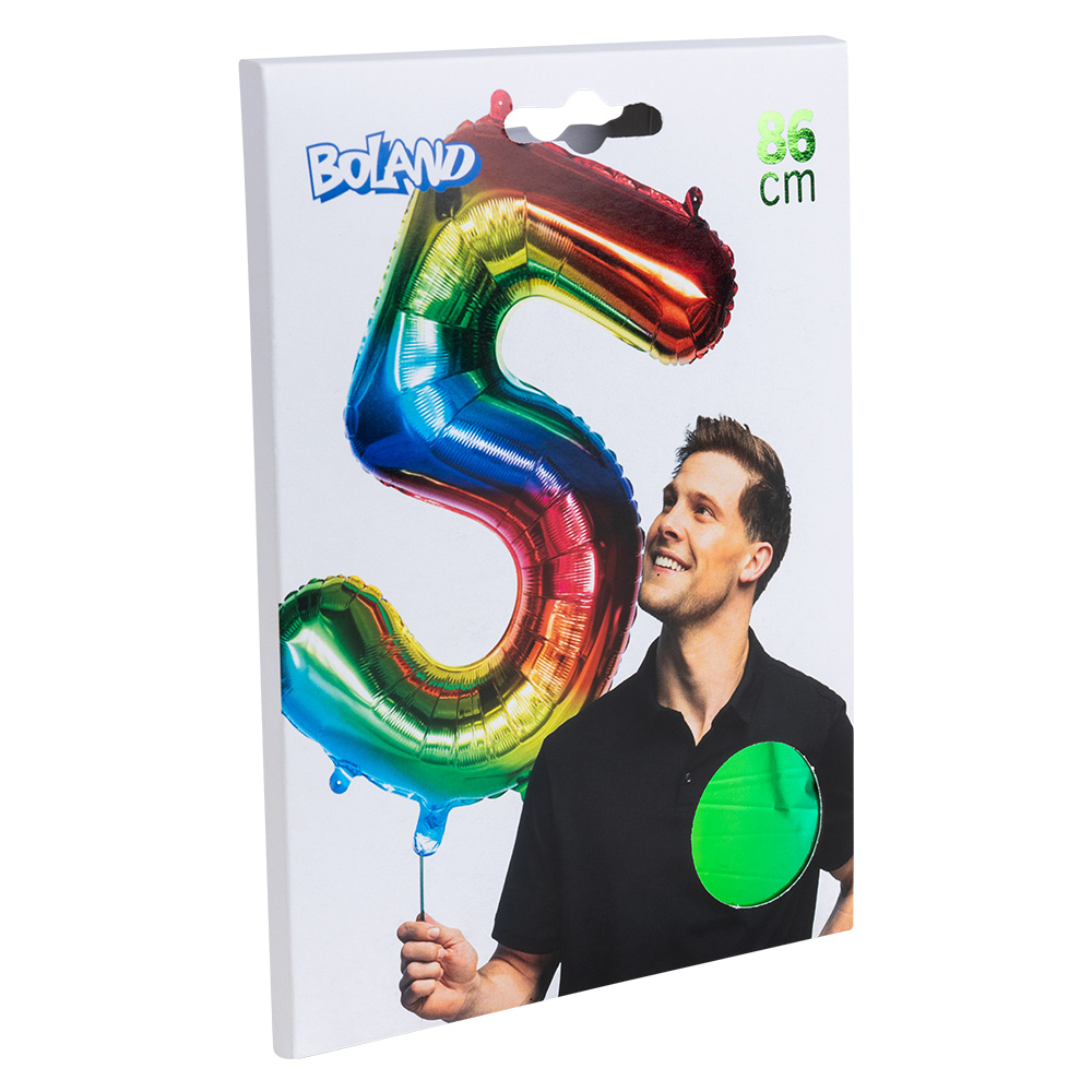 Folieballon '5' regenboog (86 cm)