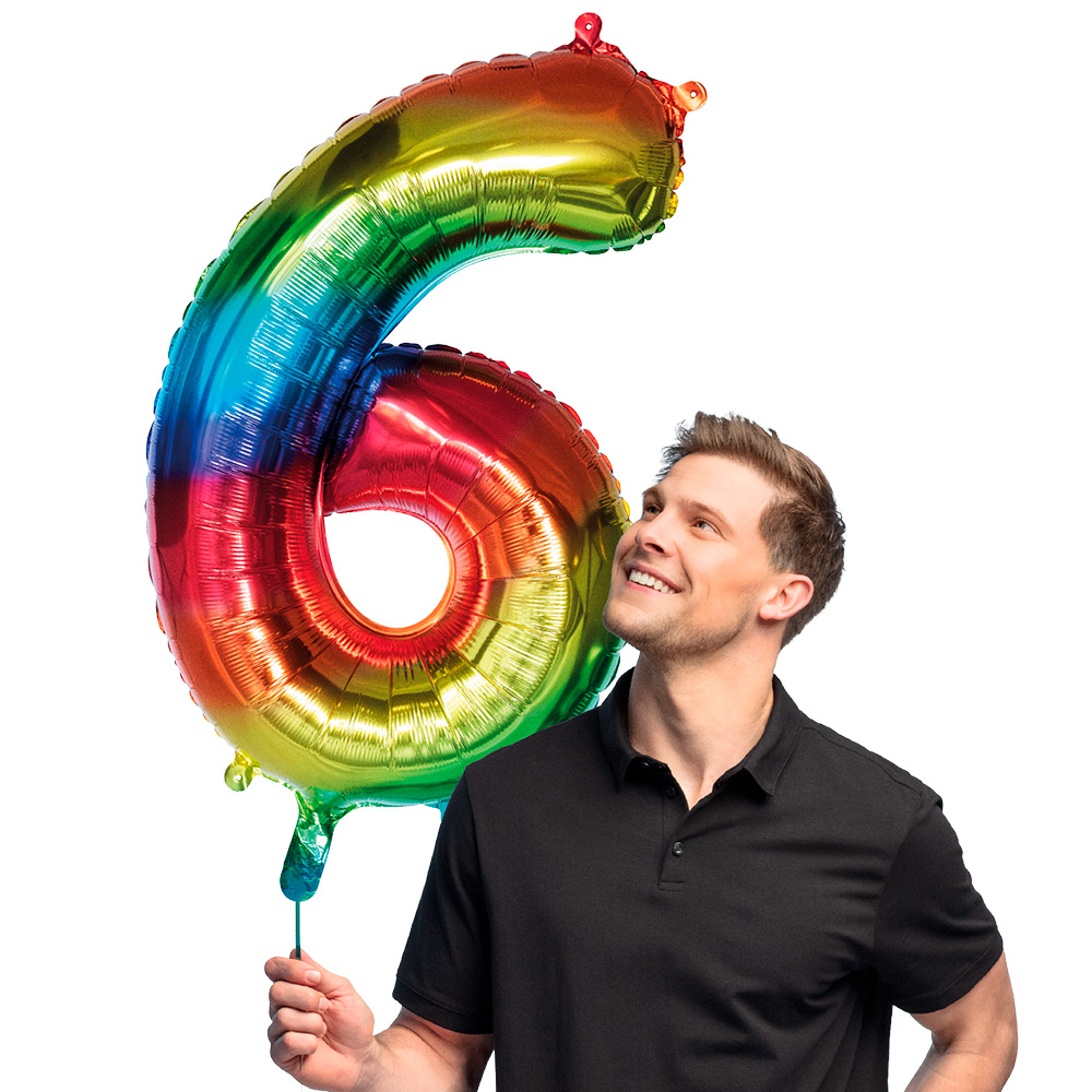 Folieballon '6' regenboog (86 cm)